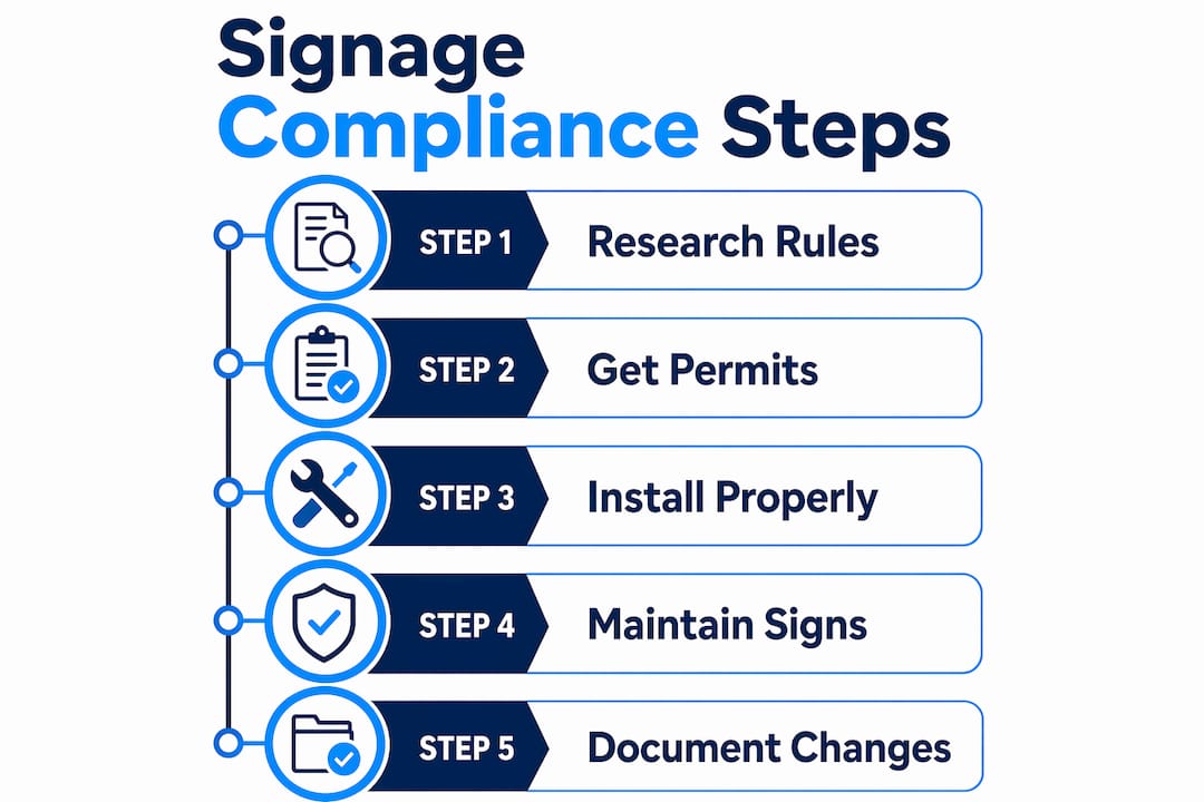 Infographic showing five key steps for signage compliance