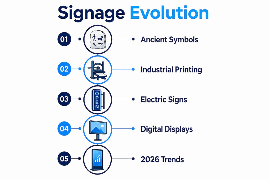 Timeline infographic of business signage evolution