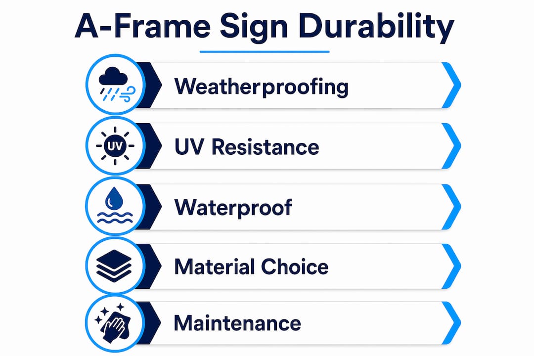 Infographic illustrating A-frame sign durability factors