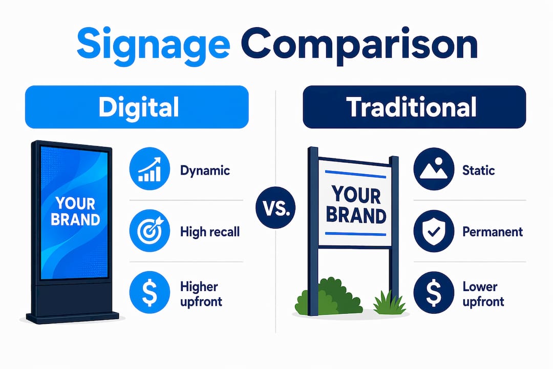 Infographic comparing digital and traditional signage features
