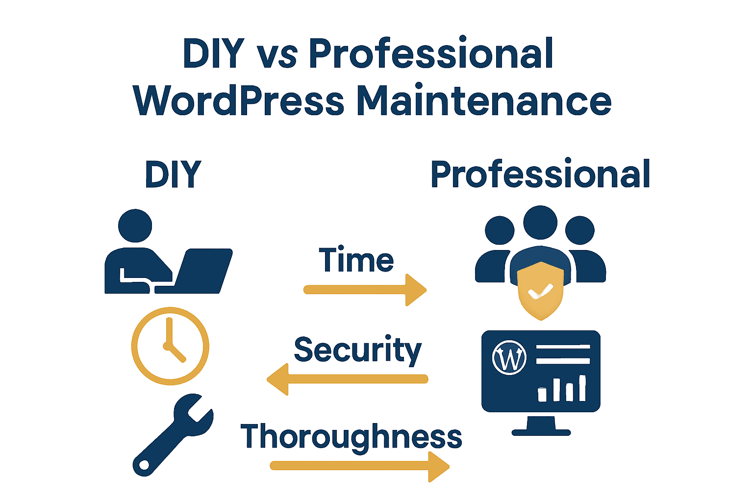 Comparison chart of DIY versus professional WordPress maintenance