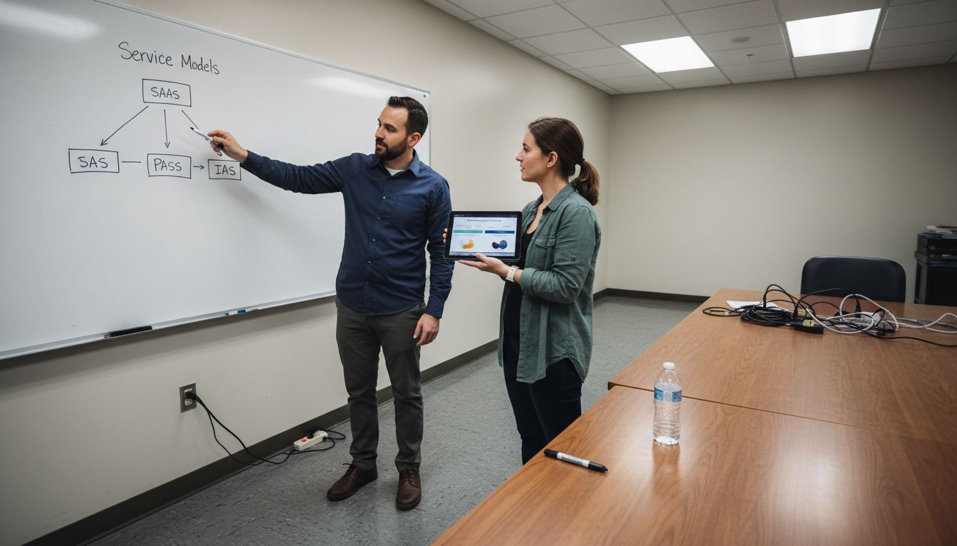 Managers reviewing website service models chart