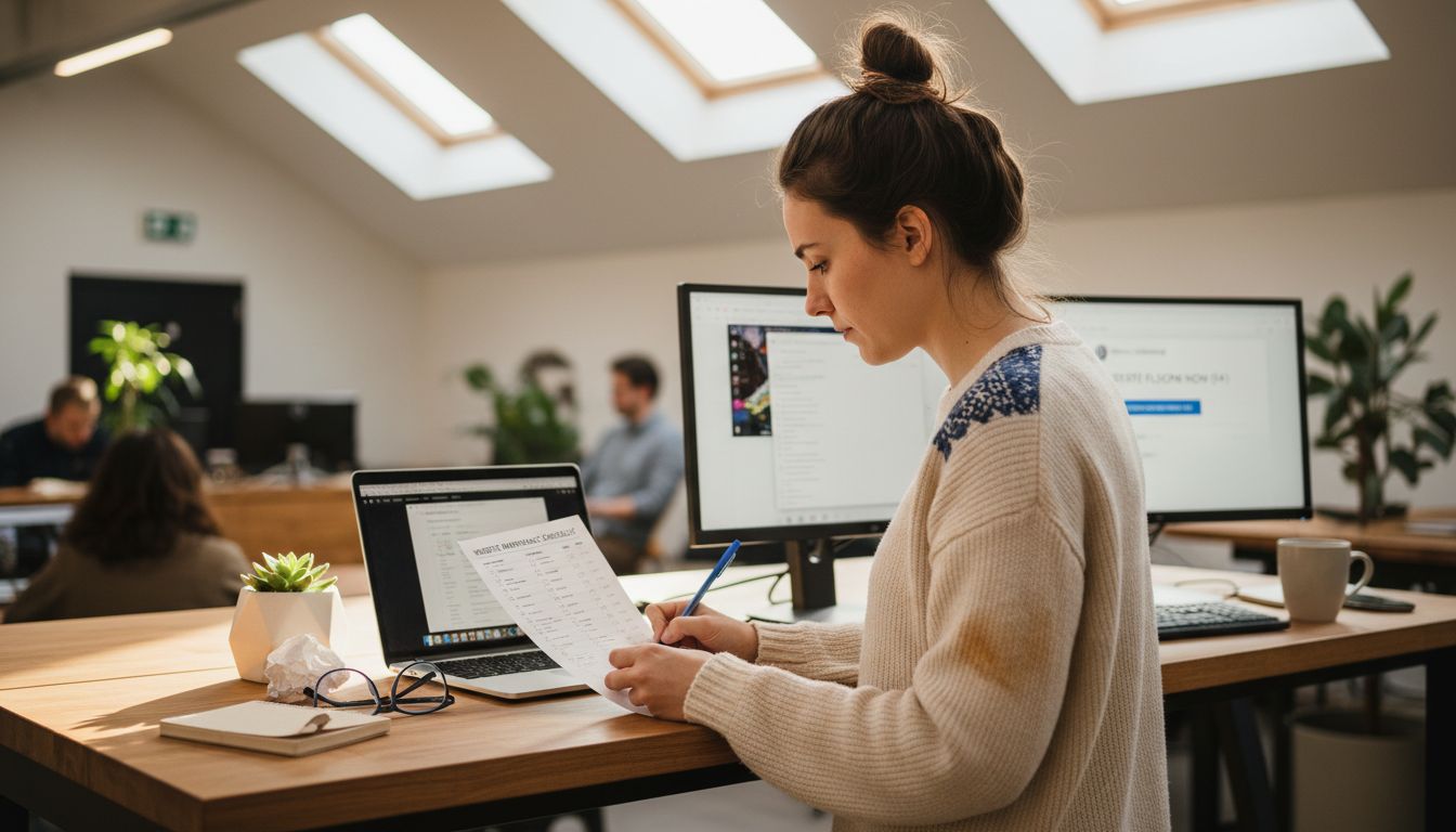 Woman reviewing WordPress maintenance tasks