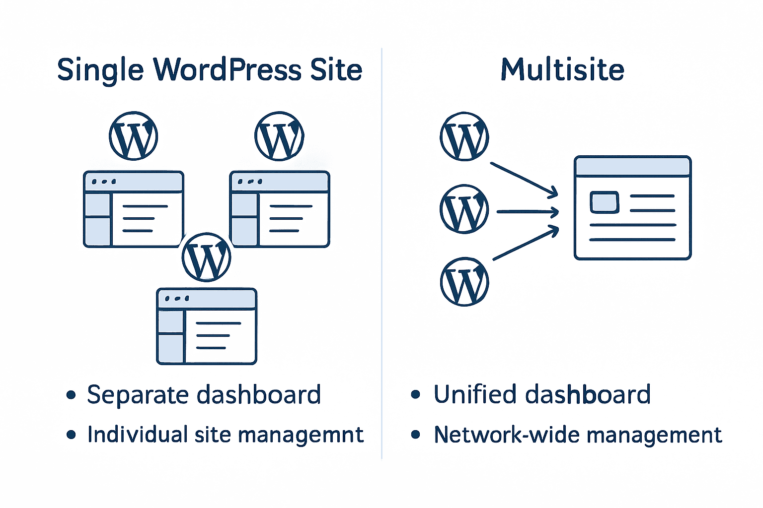 Infographic comparing single site vs multisite