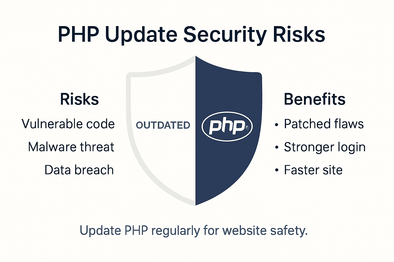 Infographic showing risks of outdated PHP in WordPress