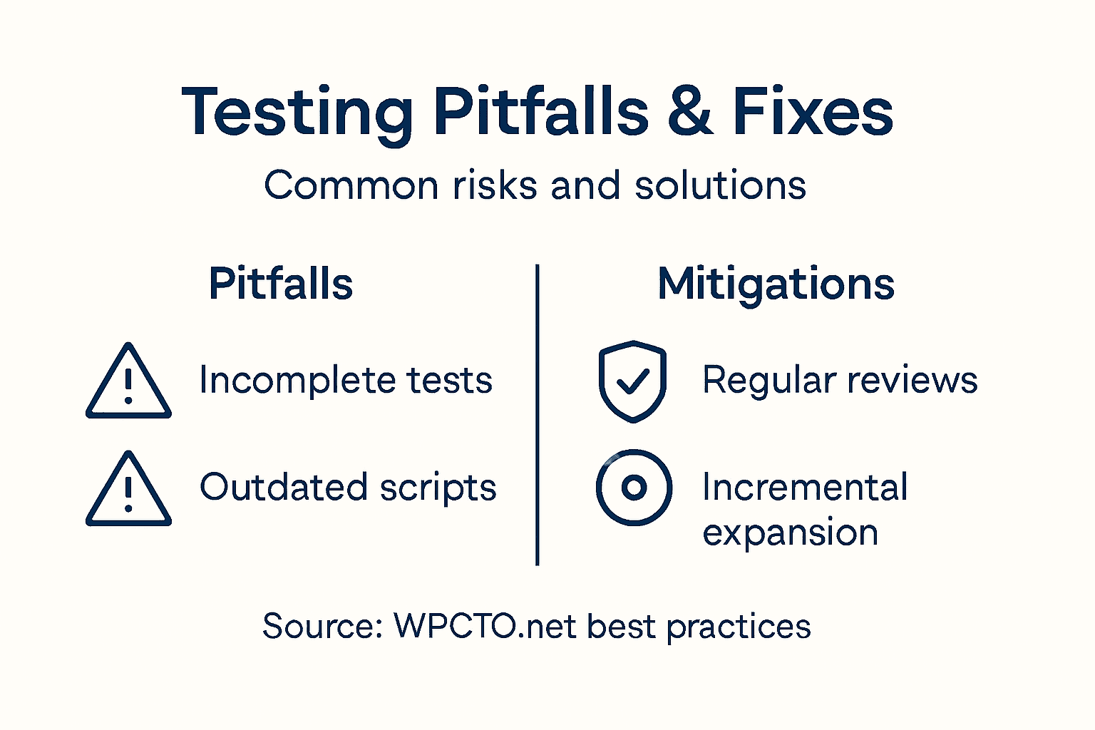 Infographic on WordPress testing risks and fixes