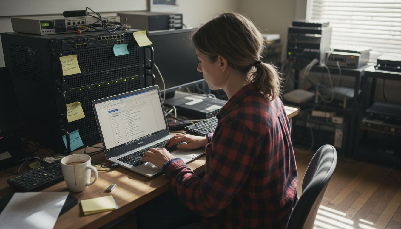 Technician configuring e-commerce website backup
