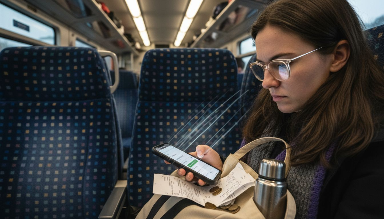 Person shopping on mobile while commuting