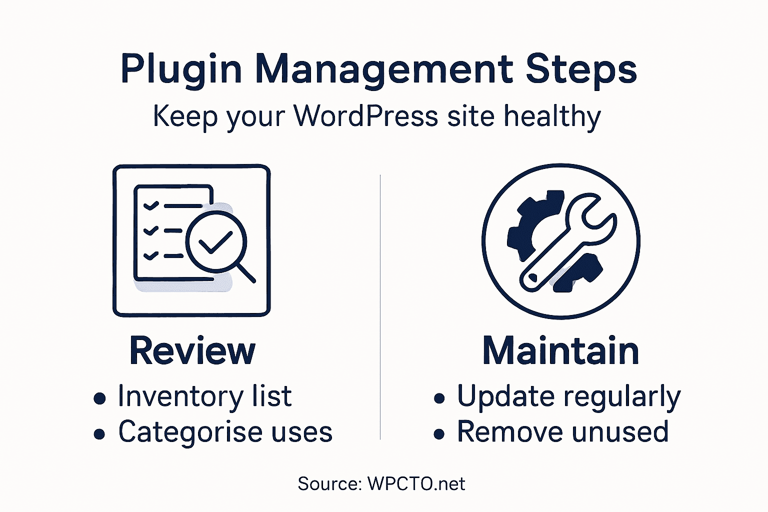 Infographic with WordPress plugin management steps