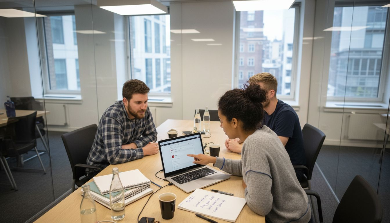 Team discussing WordPress support at meeting table