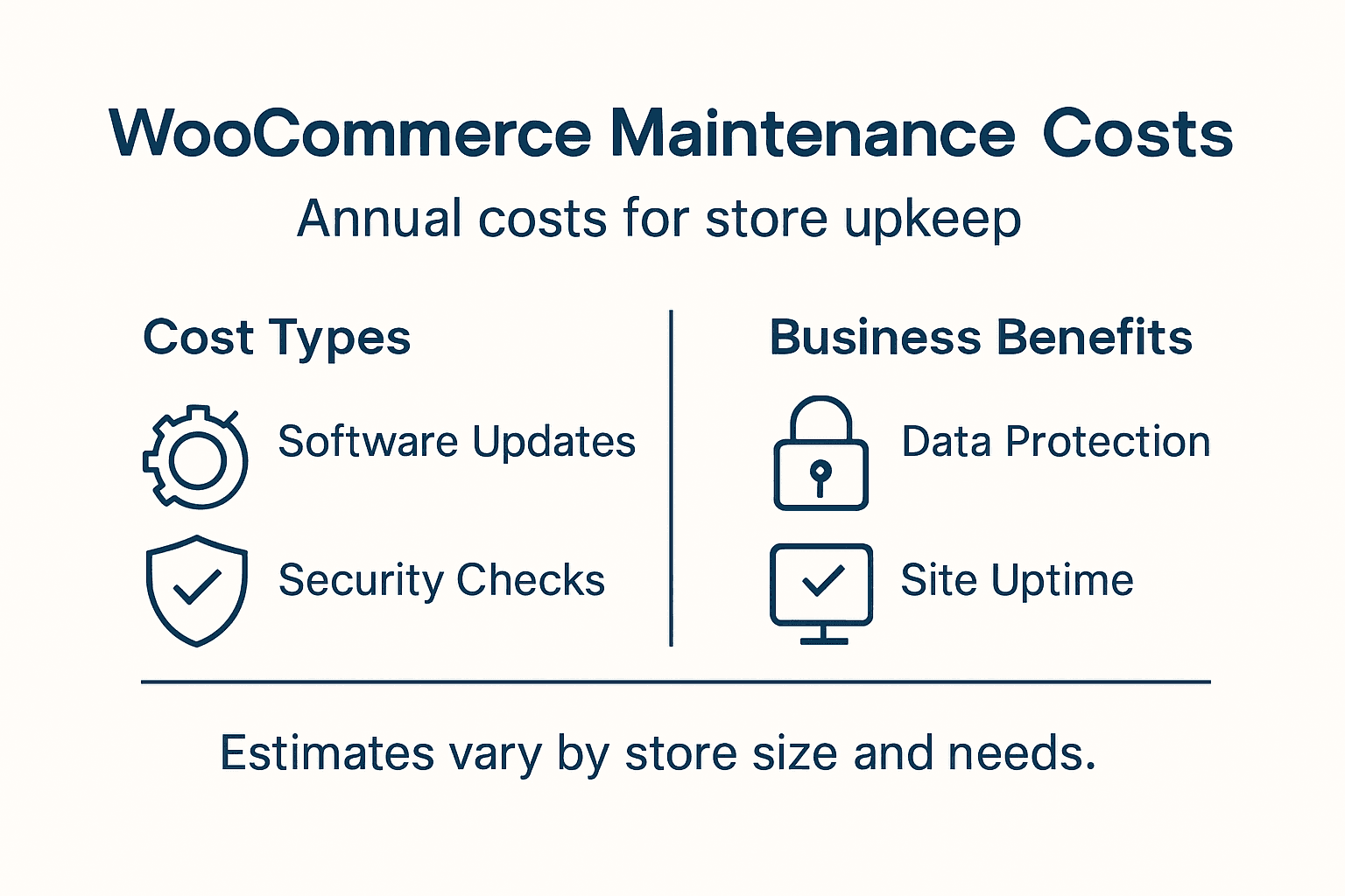 Infographic detailing WooCommerce maintenance costs and benefits