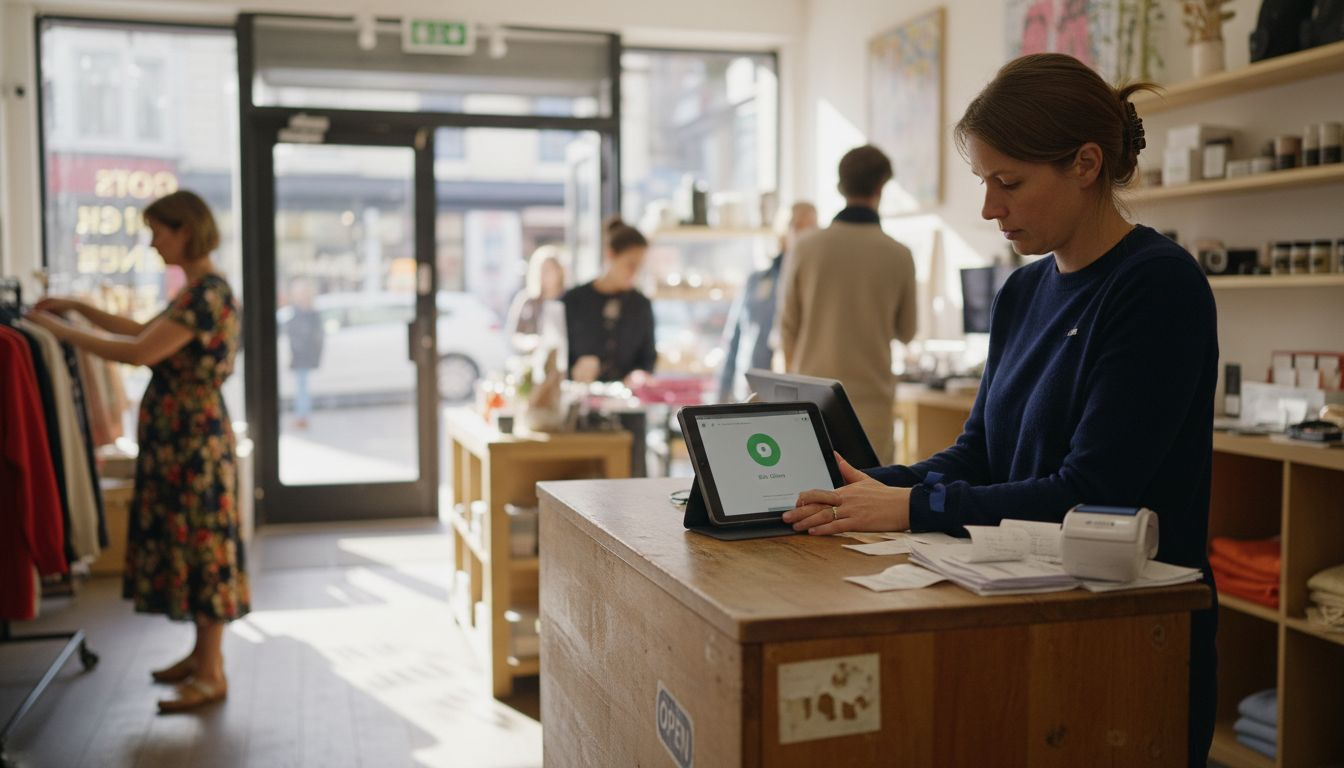 Shop manager using uptime monitoring tablet