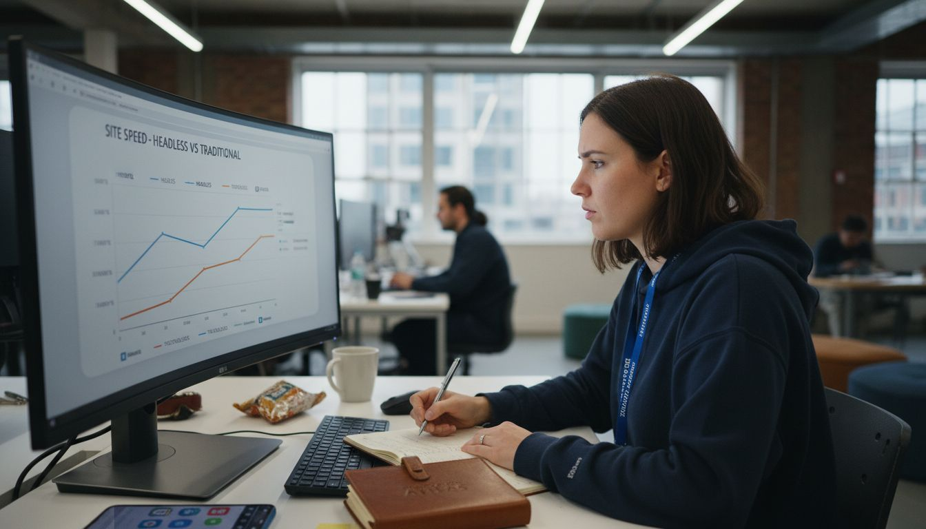 Website manager reviewing site speed comparison chart