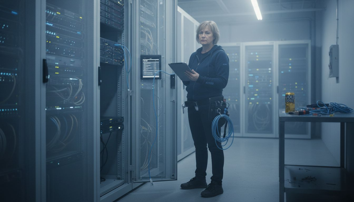 Technician checking web servers in data center