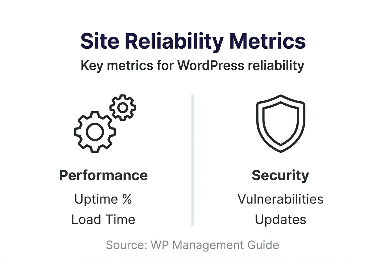 Infographic showing key WordPress reliability metrics