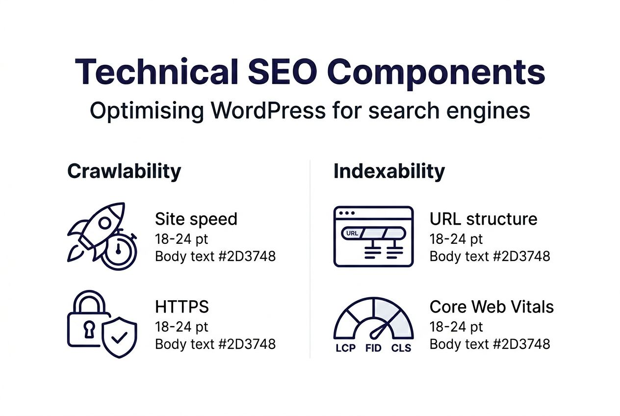 Infographic of technical SEO components for WordPress