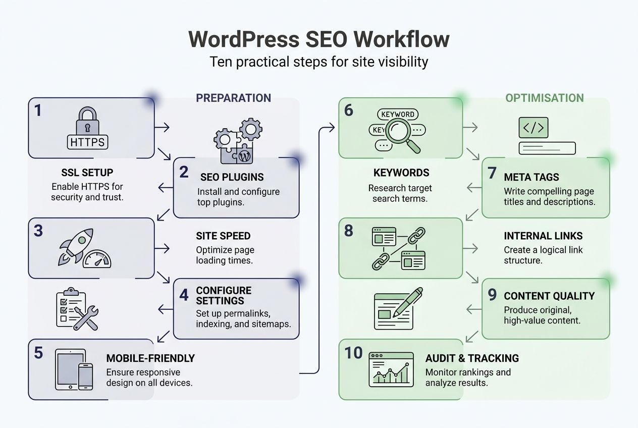 Infographic showing WordPress SEO workflow steps