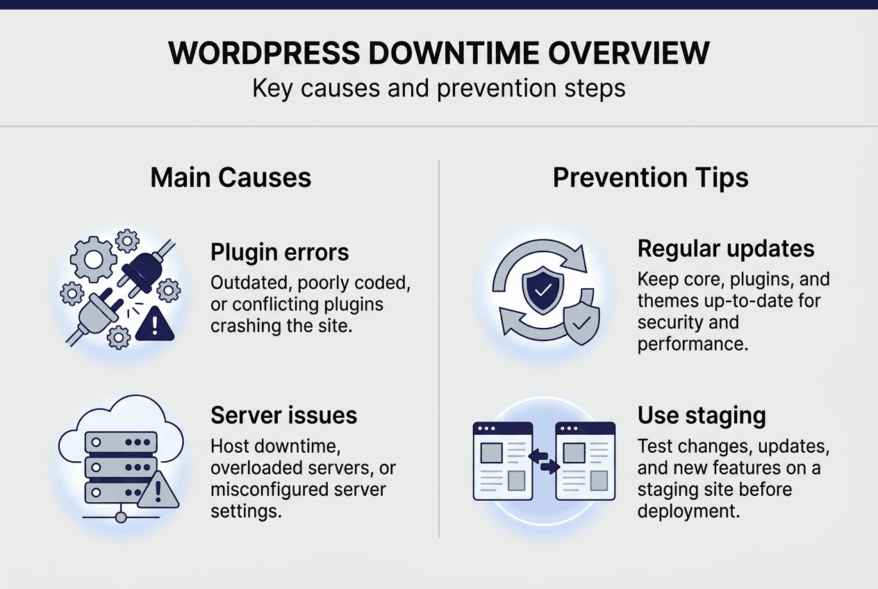 Infographic on WordPress downtime causes and prevention