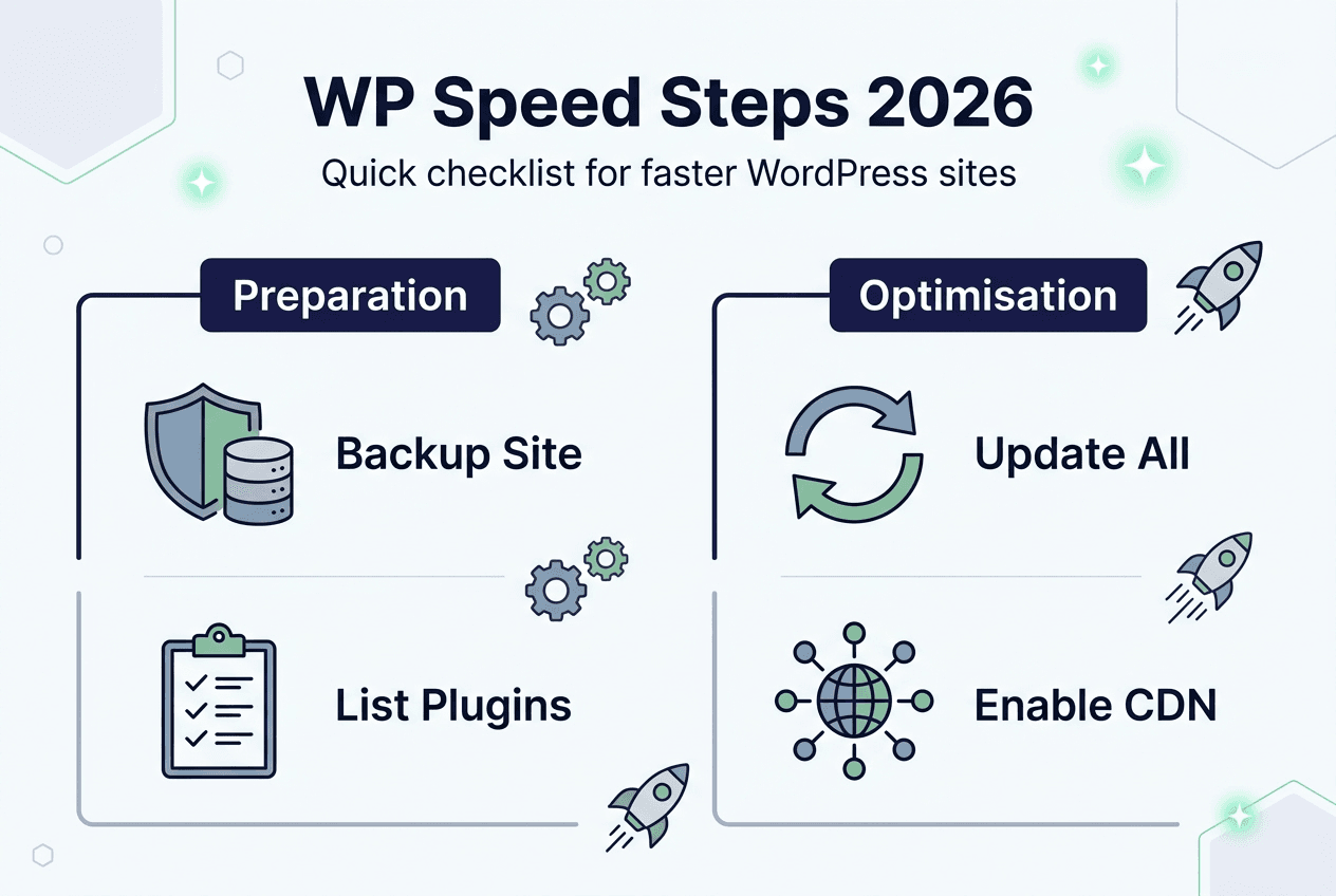 Infographic with WordPress speed steps and checklist