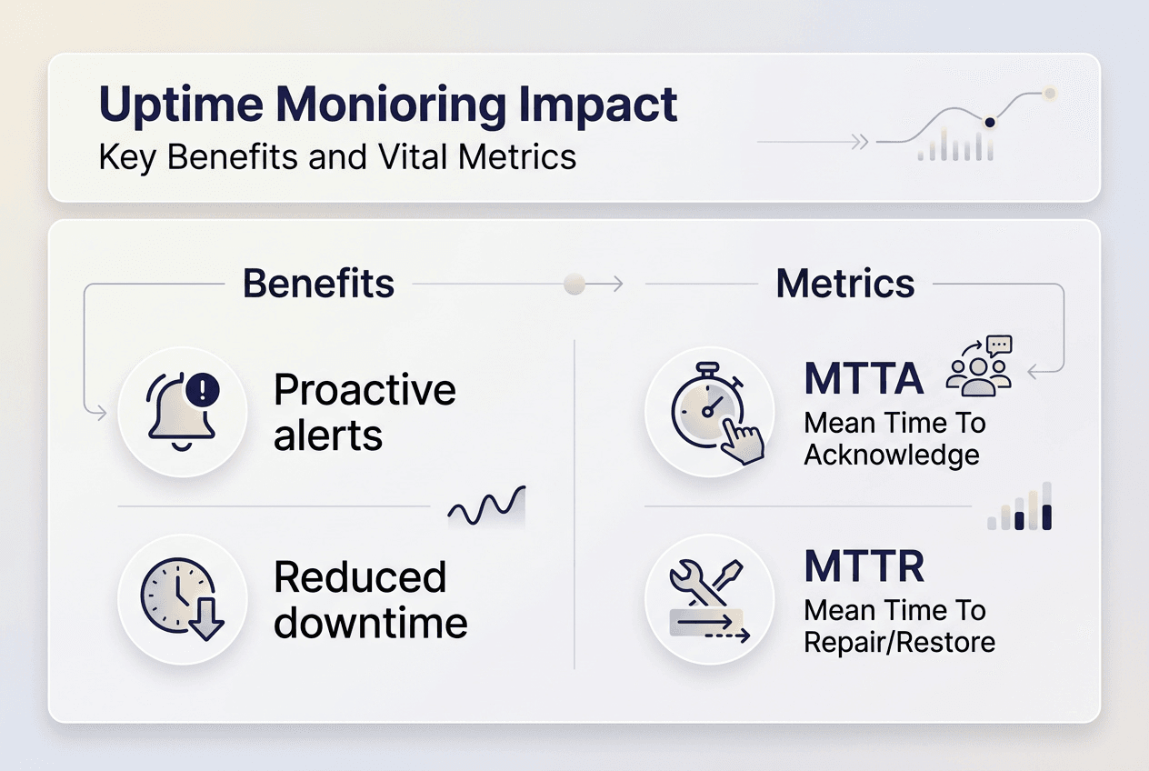 Infographic of uptime monitoring metrics and benefits