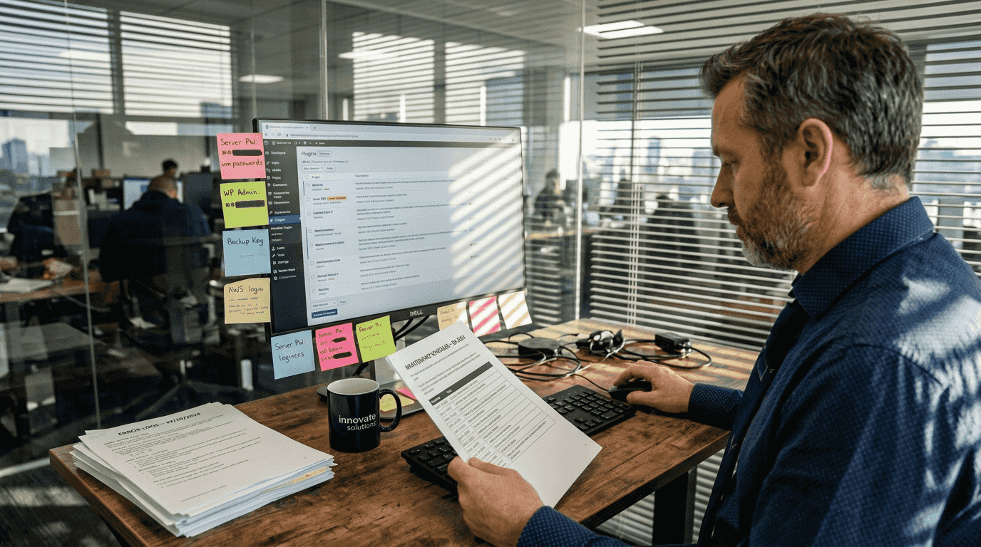 IT manager updating WordPress maintenance schedule