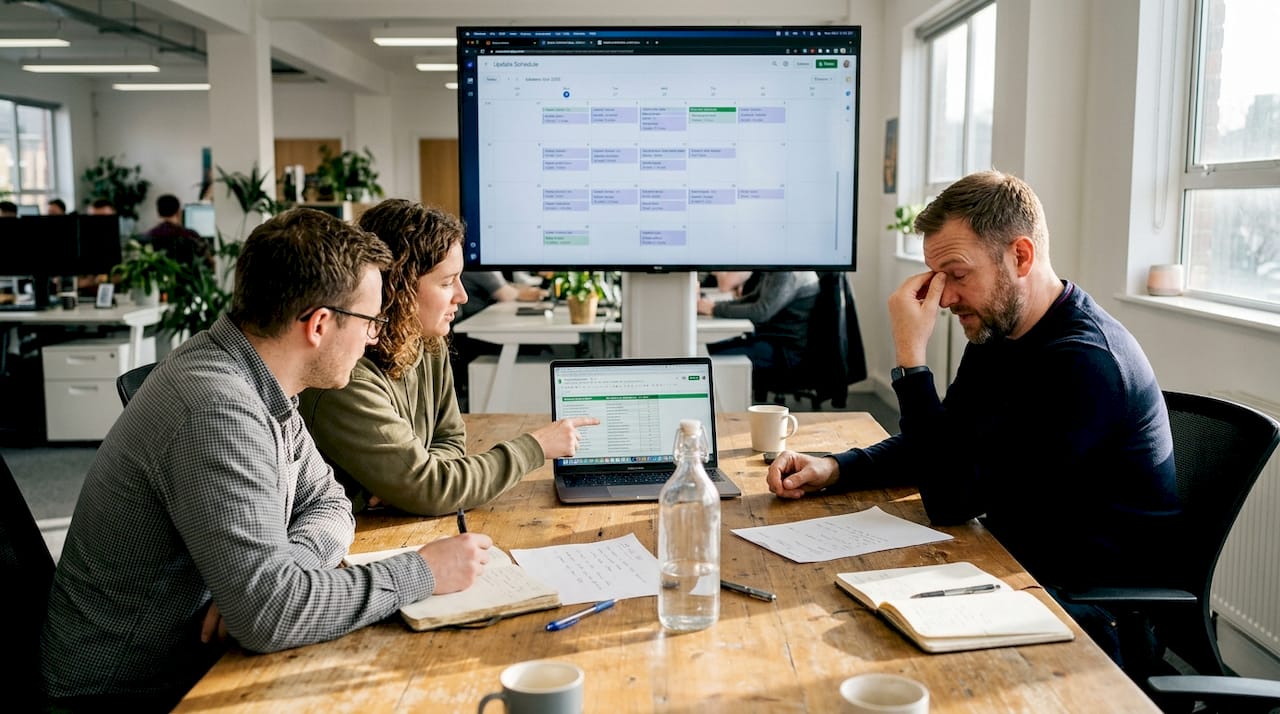 WordPress team reviewing maintenance checklist