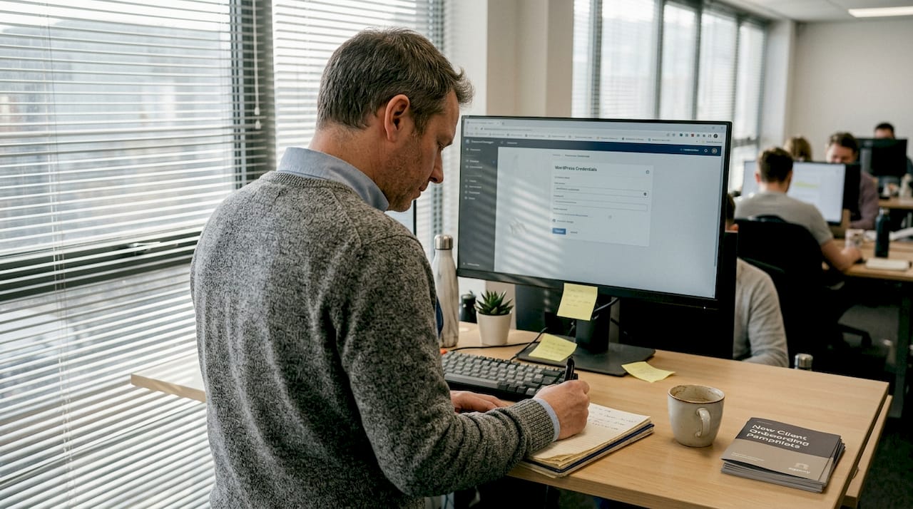 Manager securely submits WordPress access for onboarding