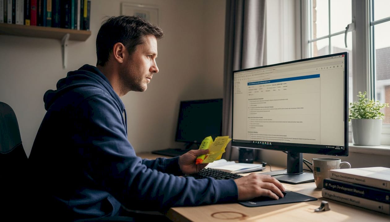 IT specialist reviewing WordPress security audit