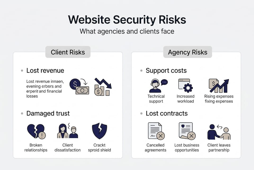 Infographic on website security risks for agencies and clients
