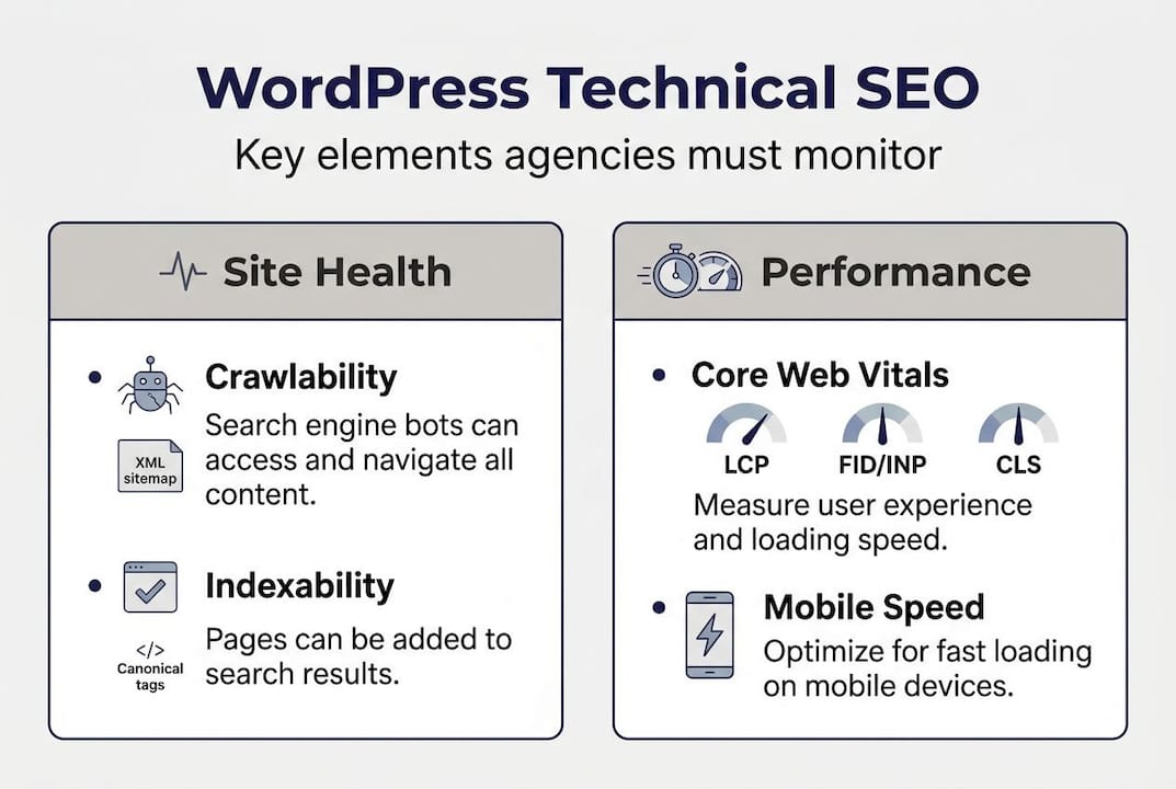 Infographic of WordPress technical SEO core elements