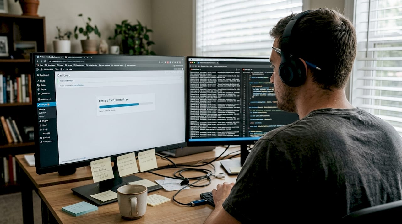 Developer restoring a WordPress site from backup
