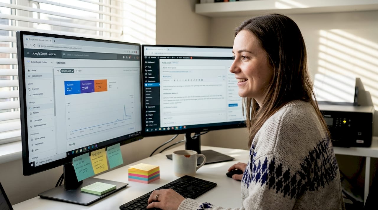 Developer checking WordPress page indexing status