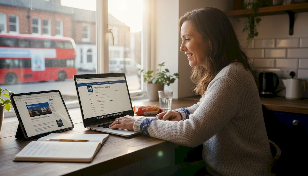 Woman setting up admin security in kitchen