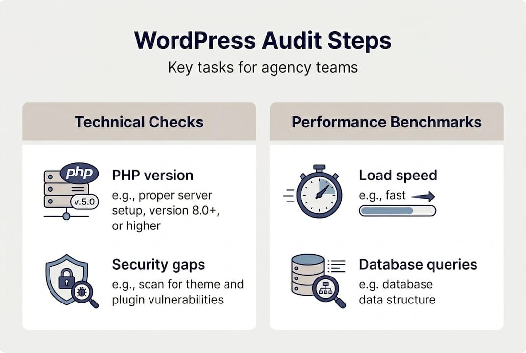 Infographic summarizing WordPress audit checklist