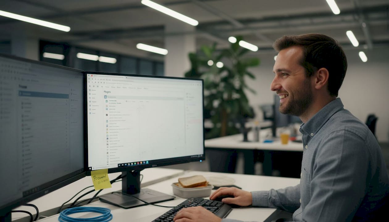 Technician removing outdated WordPress plugins
