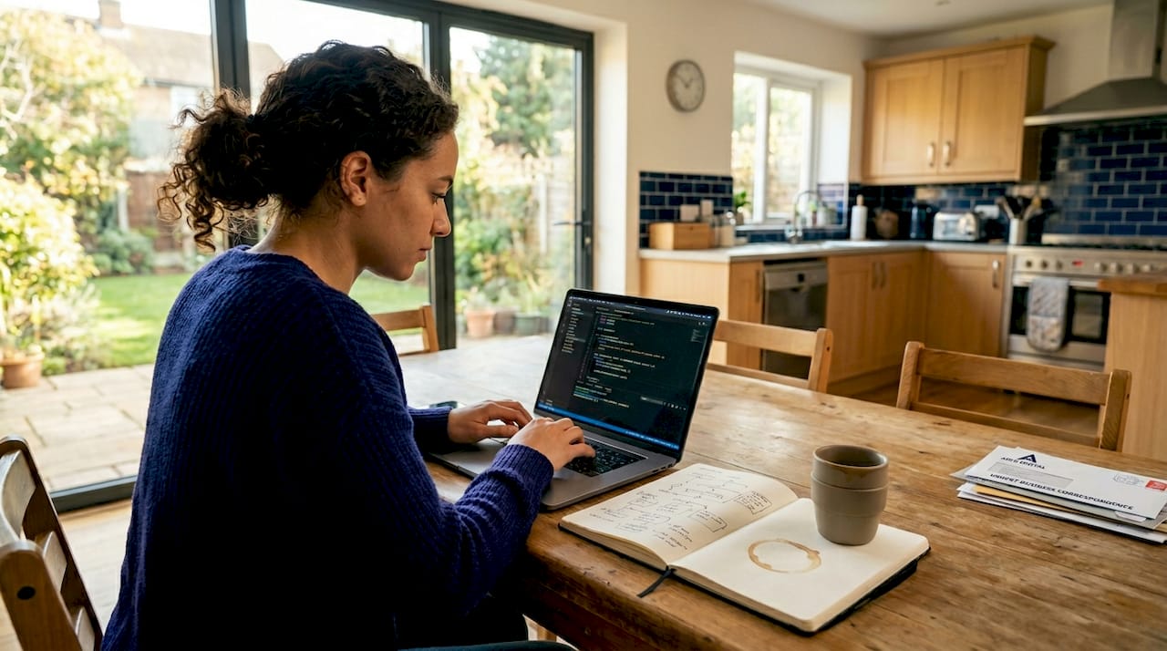 Web developer automating WordPress updates at table