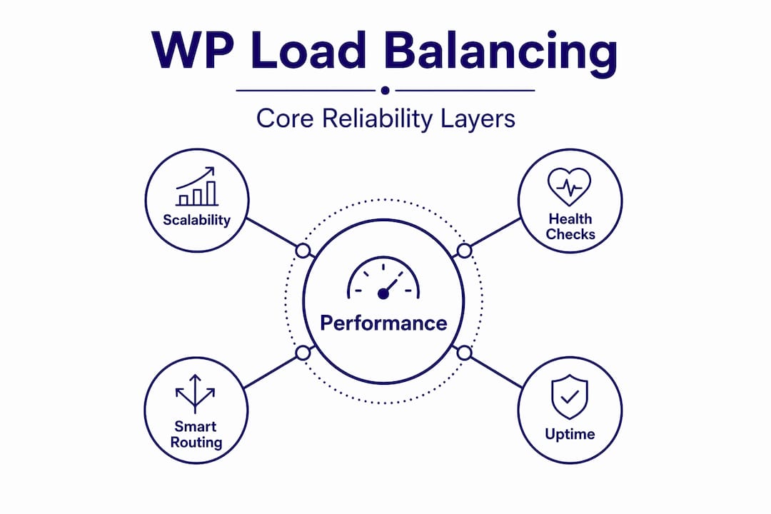 Infographic showing WordPress load balancing reliability layers