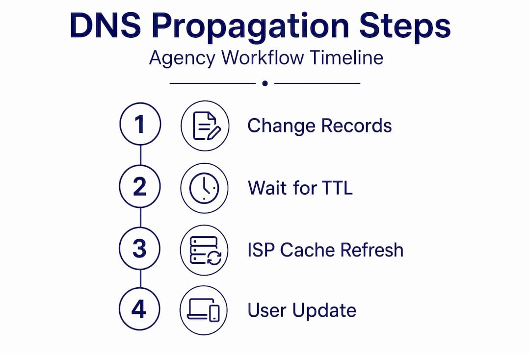 Infographic showing DNS propagation step timeline