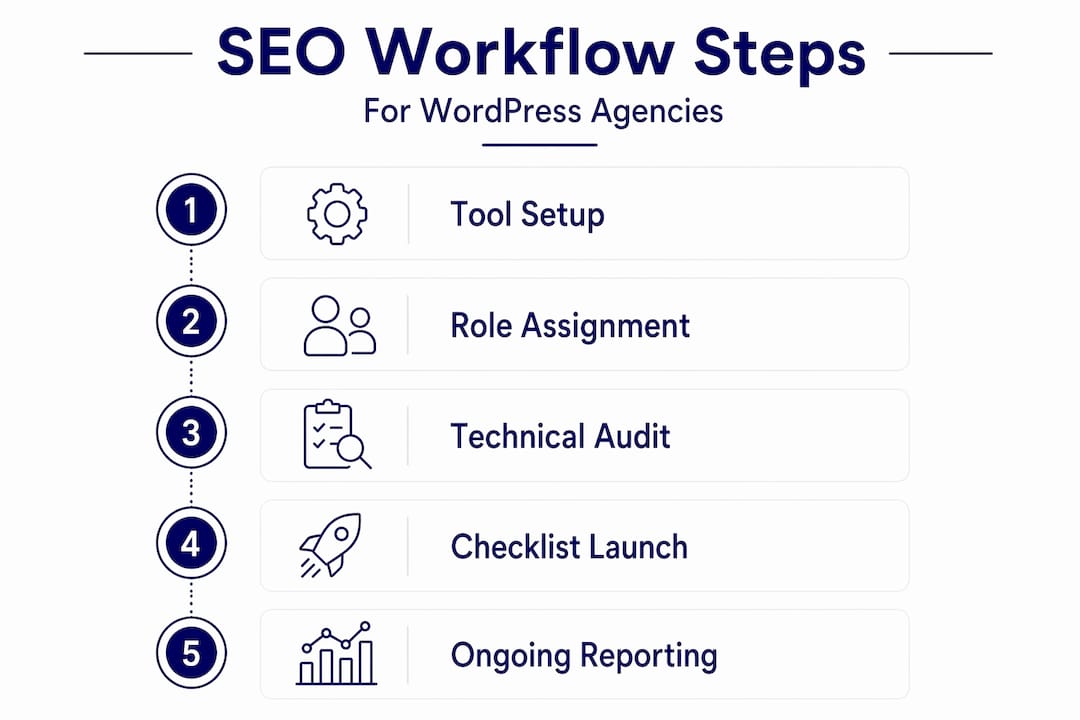 Infographic of agency WordPress SEO workflow steps
