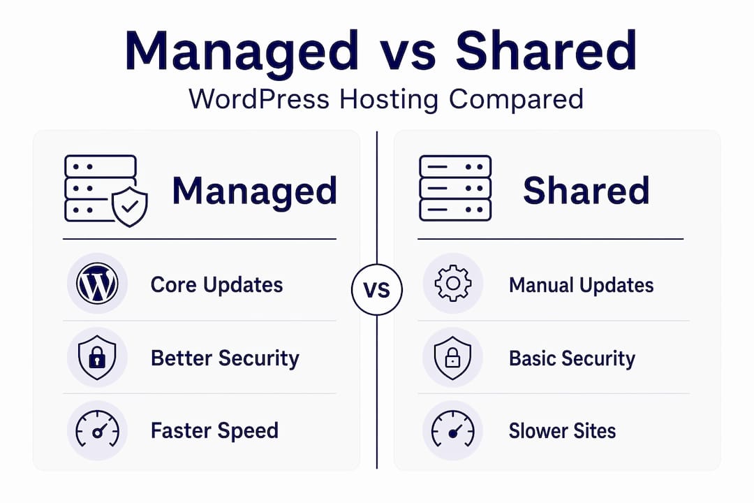 Infographic comparing managed and shared WordPress hosting
