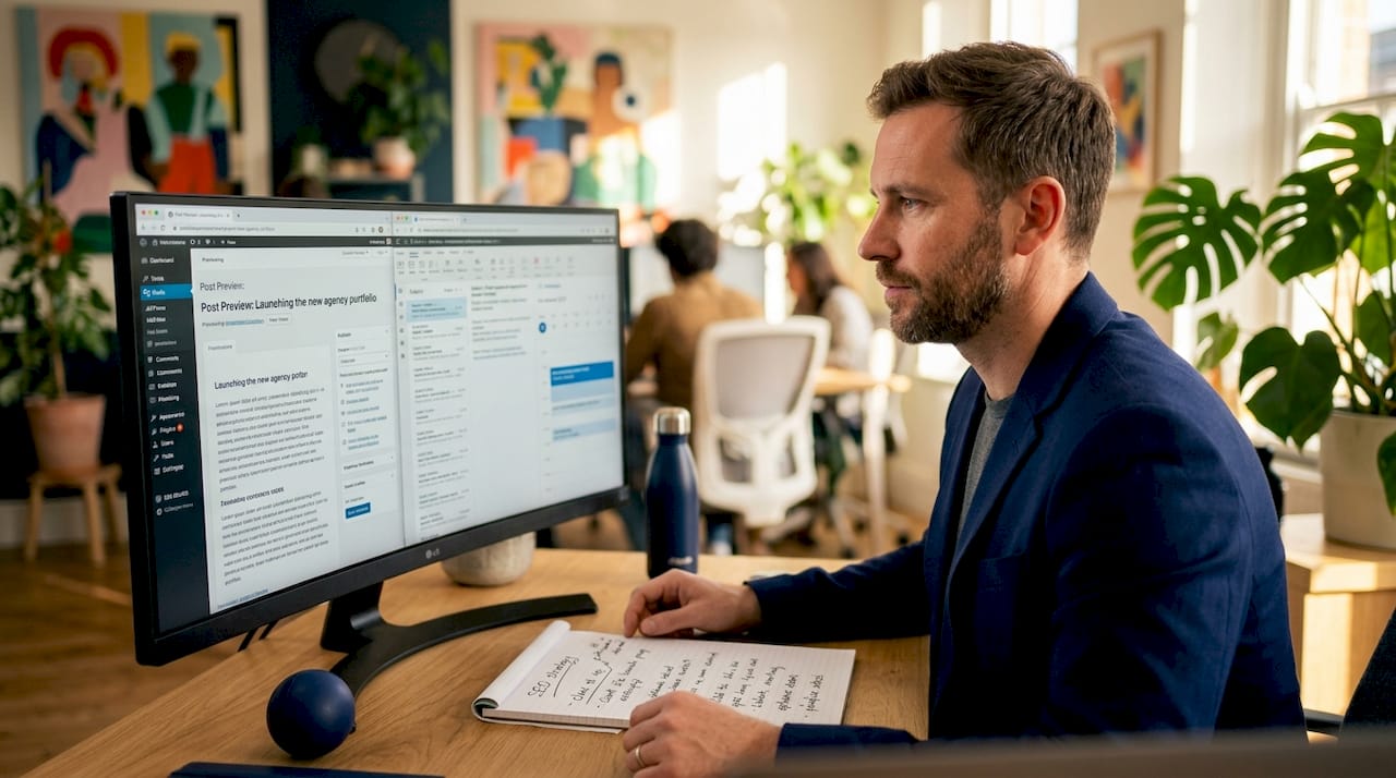Website manager checking live WordPress post update