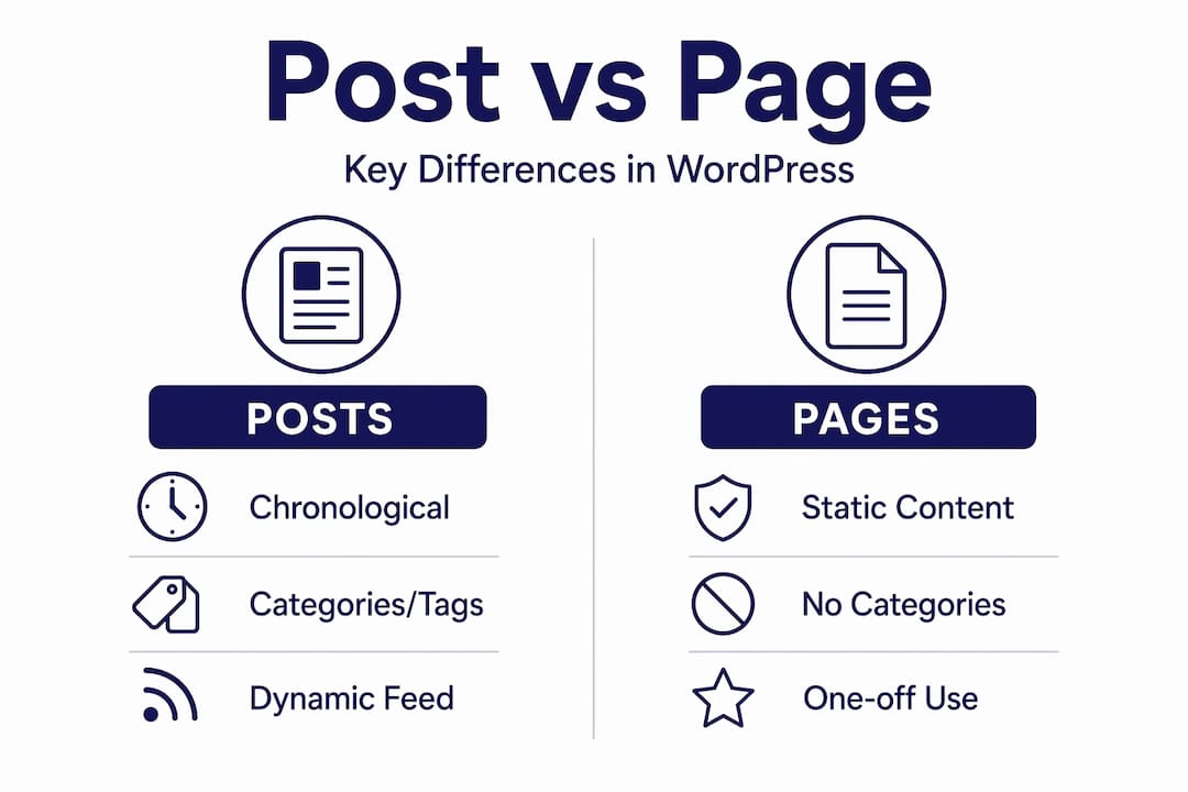 Infographic comparing WordPress posts and pages