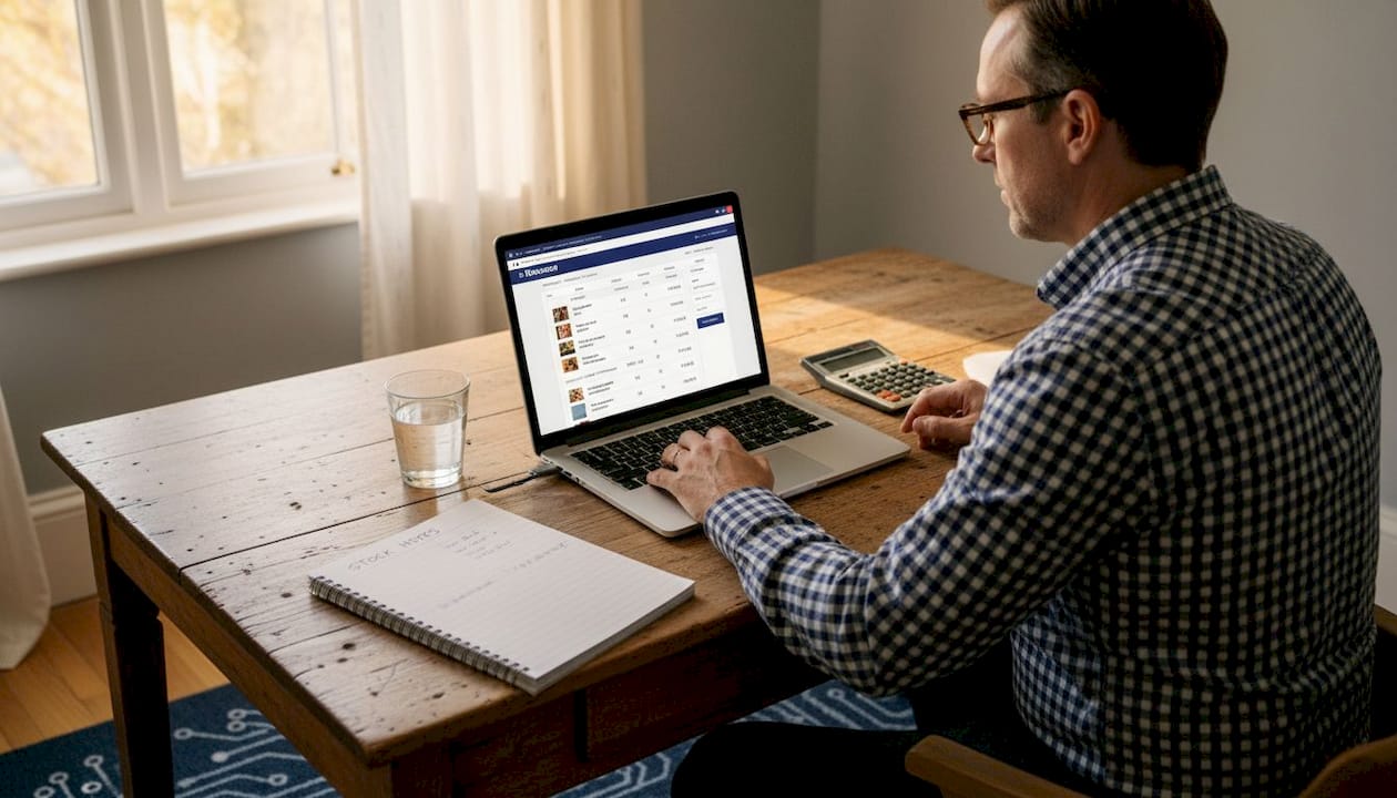 Man adjusting WooCommerce product inventory at kitchen table