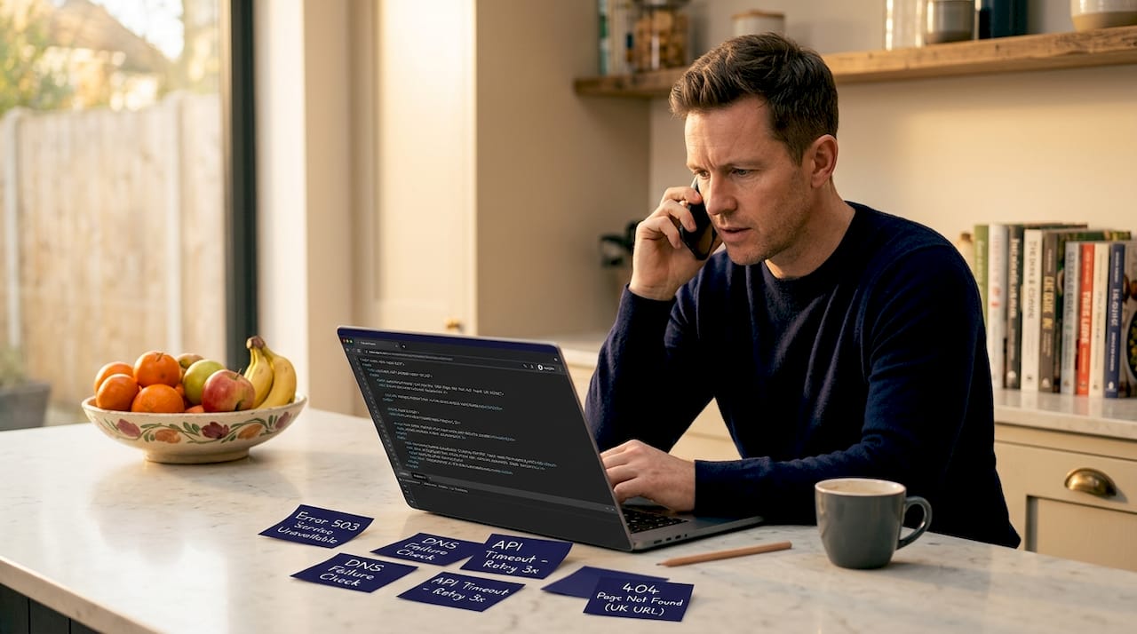 Person calling hosting support with laptop open