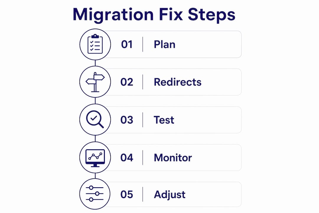Infographic showing key website migration steps