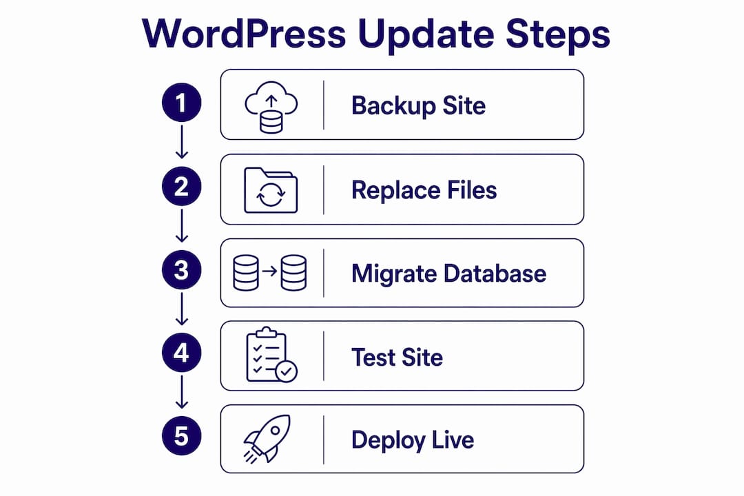 Infographic illustrating WordPress update process steps