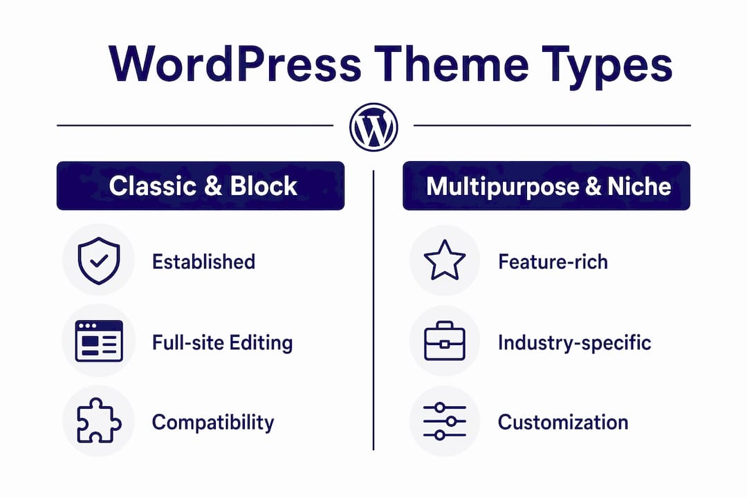 Infographic comparing WordPress theme types
