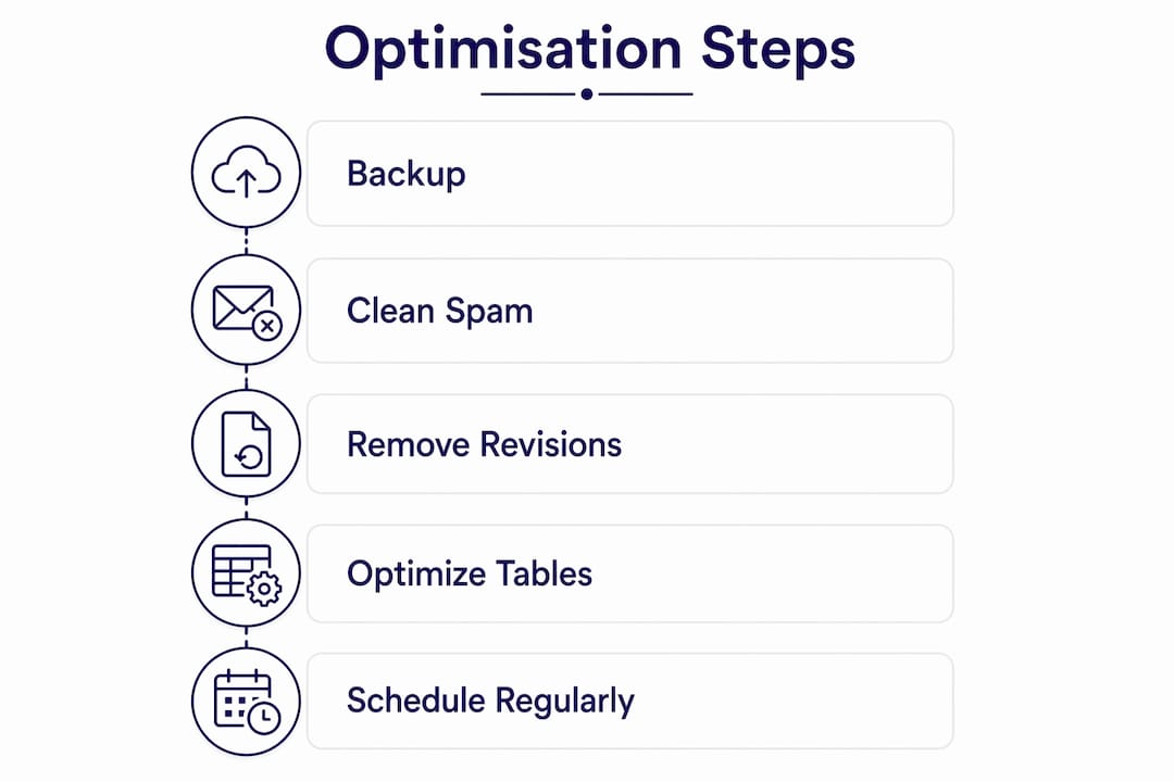 Infographic showing steps for WordPress database optimisation