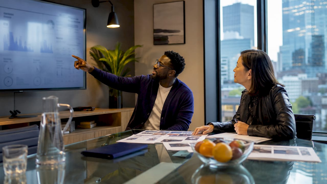 Consultant explaining website analytics to client
