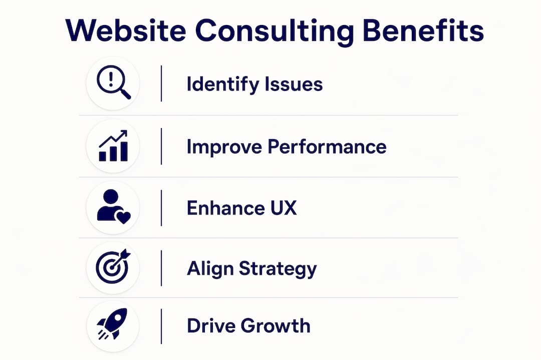 Infographic showing steps of website consulting benefits